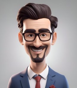 Portrait of young businessman with mustache and glasses. 3d rendering
